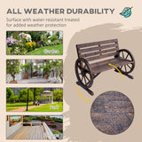Fir Wood 2 Seater Garden Bench With Wooden Cart Wagon Wheel - Velmora