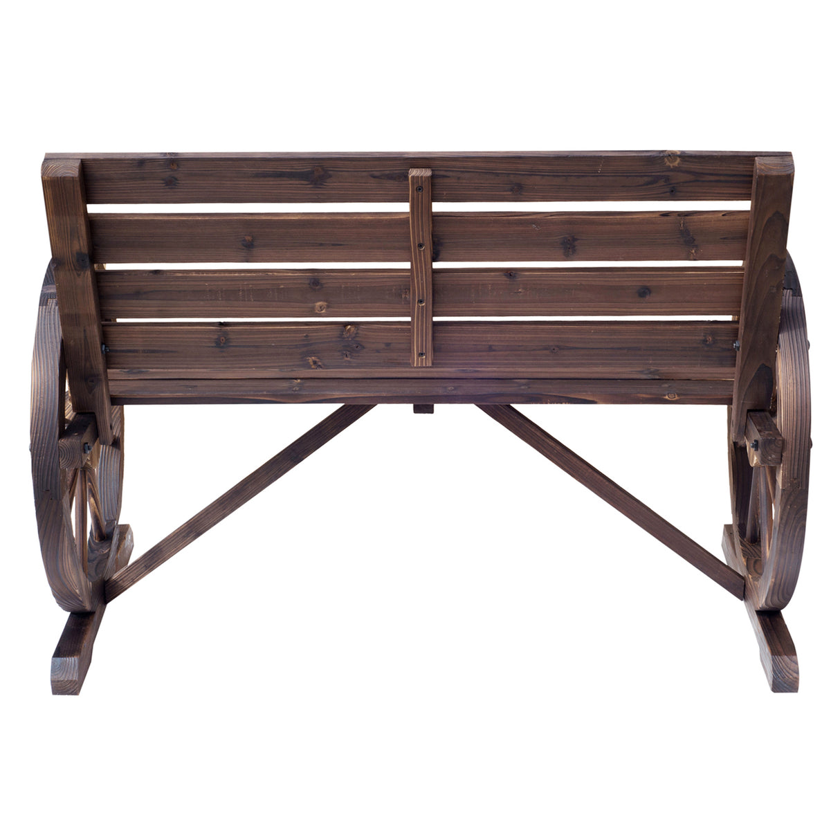 Fir Wood 2 Seater Garden Bench With Wooden Cart Wagon Wheel - Velmora