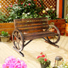 Fir Wood 2 Seater Garden Bench With Wooden Cart Wagon Wheel - Velmora