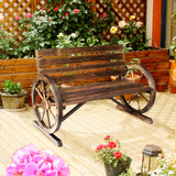 Fir Wood 2 Seater Garden Bench With Wooden Cart Wagon Wheel - Velmora