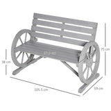 Fir Wood 2 Seater Garden Bench With Wooden Cart Wagon Wheel - Velmora