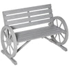 Fir Wood 2 Seater Garden Bench With Wooden Cart Wagon Wheel - Velmora
