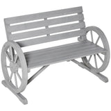 Fir Wood 2 Seater Garden Bench With Wooden Cart Wagon Wheel - Velmora