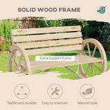 Fir Wood 2 Seater Garden Bench With Wooden Cart Wagon Wheel - Velmora