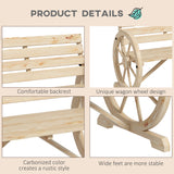 Fir Wood 2 Seater Garden Bench With Wooden Cart Wagon Wheel - Velmora