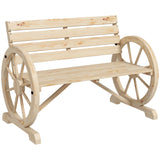 Fir Wood 2 Seater Garden Bench With Wooden Cart Wagon Wheel - Velmora