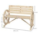 Fir Wood 2 Seater Garden Bench With Wooden Cart Wagon Wheel - Velmora