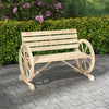 Fir Wood 2 Seater Garden Bench With Wooden Cart Wagon Wheel - Velmora