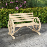 Fir Wood 2 Seater Garden Bench With Wooden Cart Wagon Wheel - Velmora