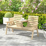 Fir Wood 2 Seater Garden Loveseat Bench Wide With Table And Parasol Hole - Velmora