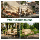 Fir Wood 2 Seater Garden Loveseat Bench Wide With Table And Parasol Hole - Velmora