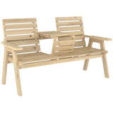 Fir Wood 2 Seater Garden Loveseat Bench Wide With Table And Parasol Hole - Velmora