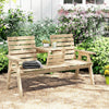 Fir Wood 2 Seater Garden Loveseat Bench Wide With Table And Parasol Hole - Velmora