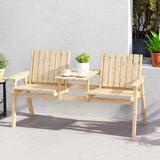Fir Wood 2 Seater Garden Loveseat Bench With Table And Parasol Hole - Velmora