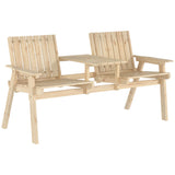 Fir Wood 2 Seater Garden Loveseat Bench With Table And Parasol Hole - Velmora