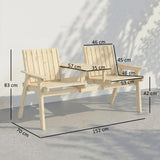Fir Wood 2 Seater Garden Loveseat Bench With Table And Parasol Hole - Velmora