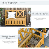 Fir Wood 2 Seater Garden Storage Bench for Patio - Velmora