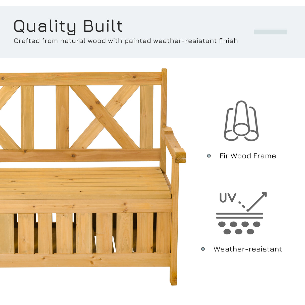 Fir Wood 2 Seater Garden Storage Bench for Patio - Velmora