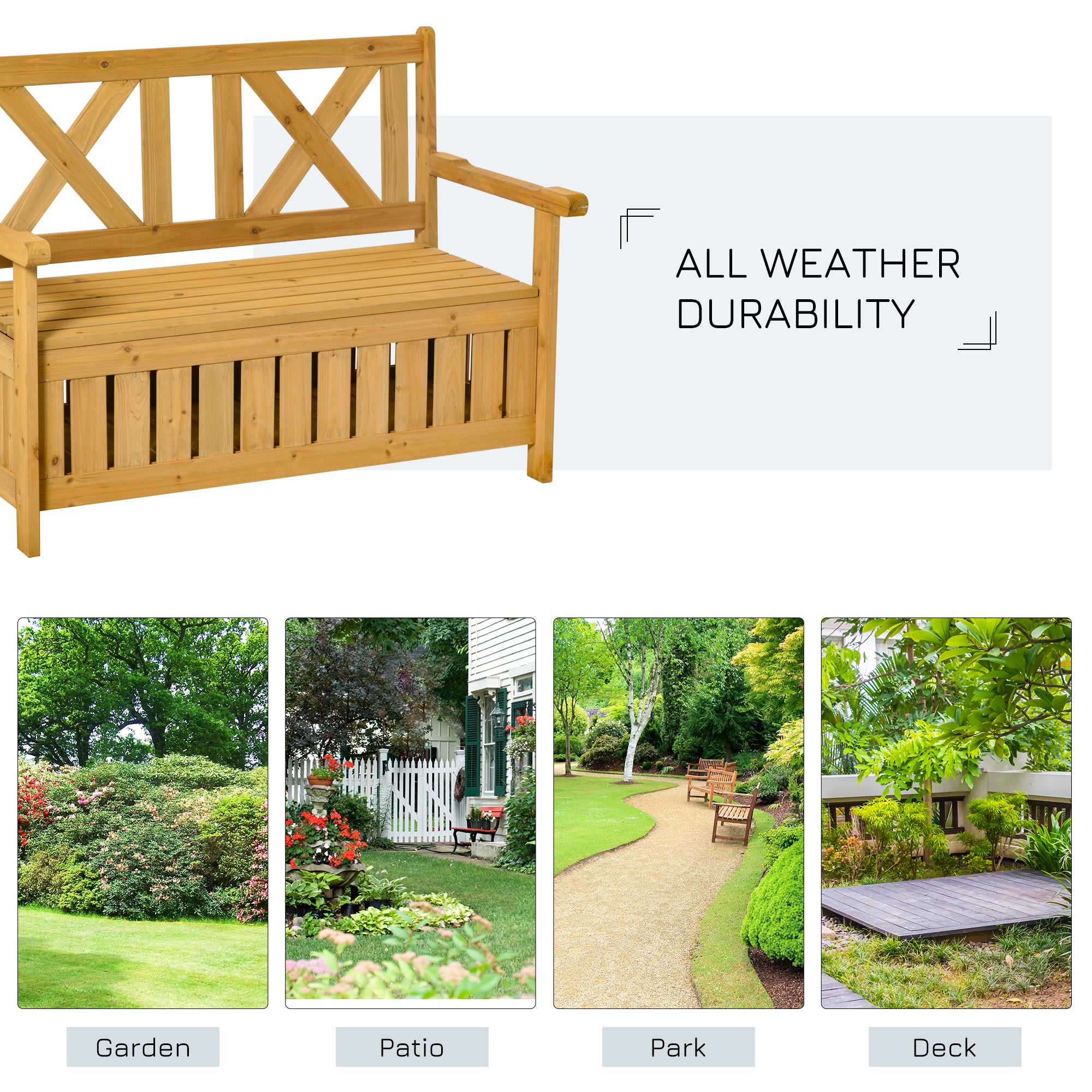Fir Wood 2 Seater Garden Storage Bench for Patio - Velmora