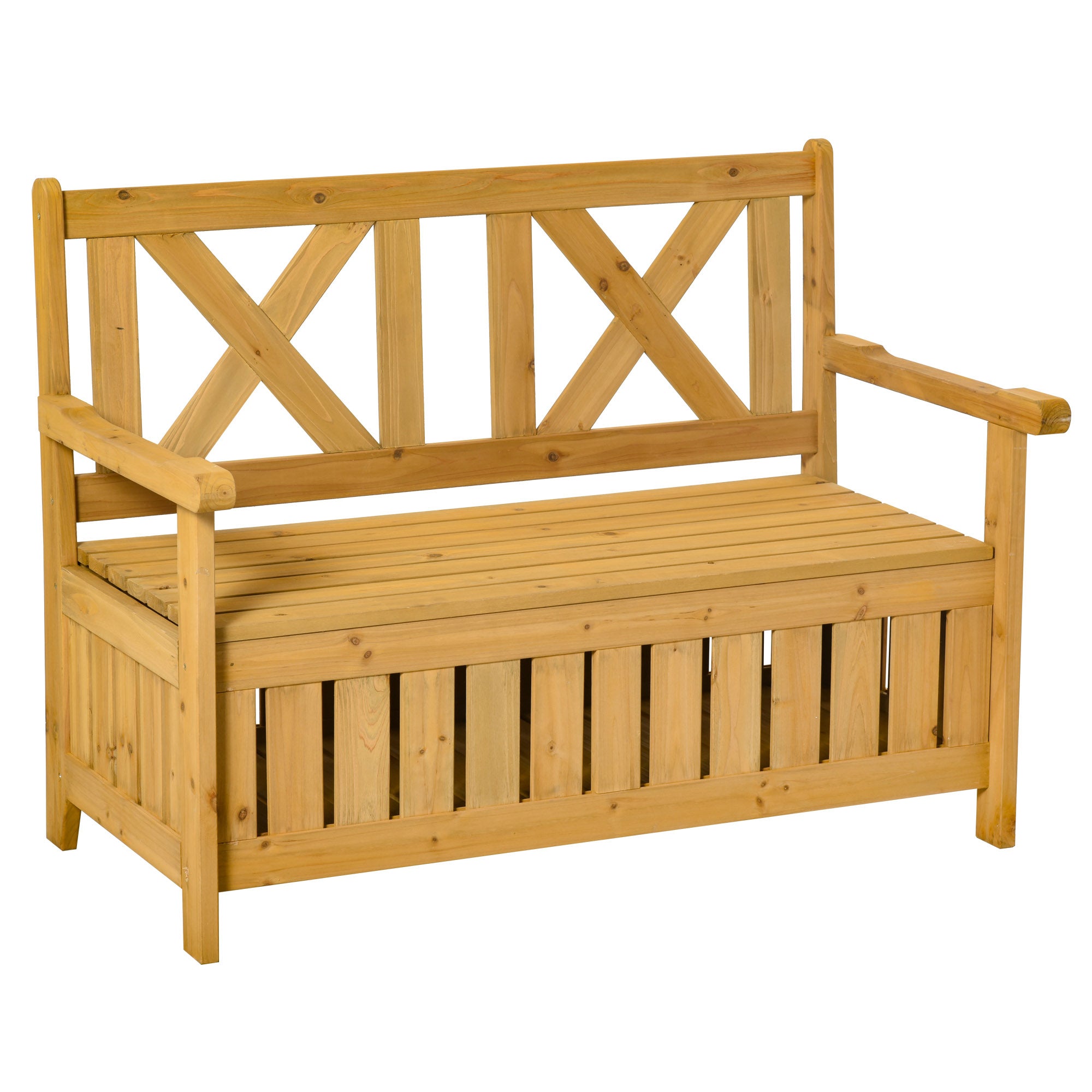 Fir Wood 2 Seater Garden Storage Bench for Patio - Velmora