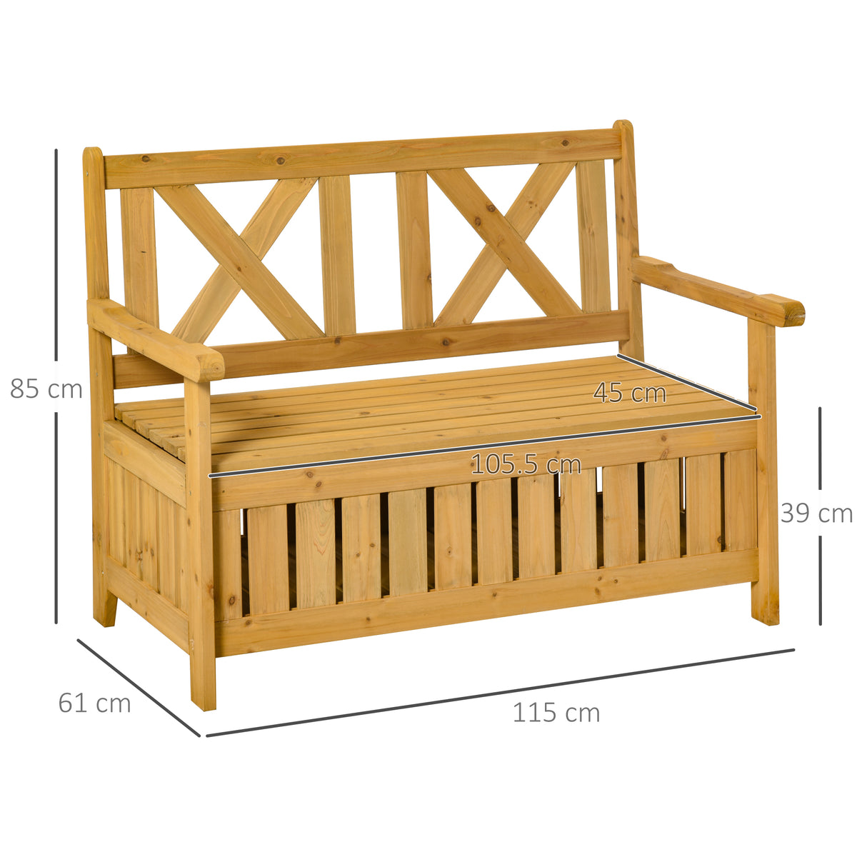 Fir Wood 2 Seater Garden Storage Bench for Patio - Velmora