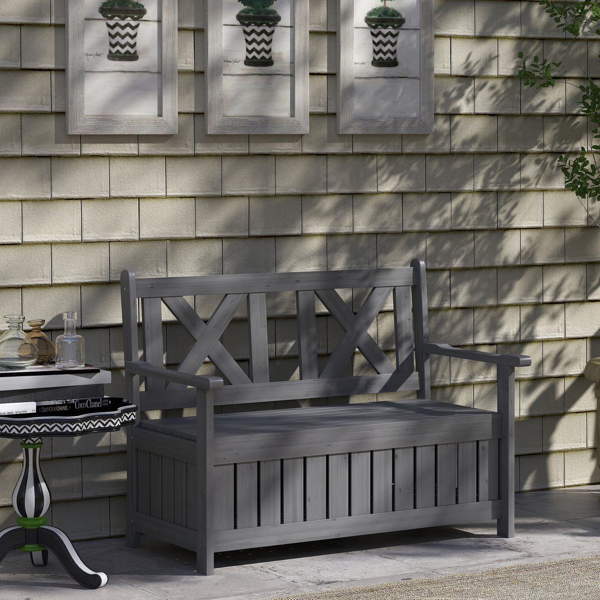 Fir Wood 2 Seater Garden Storage Bench for Patio - Velmora