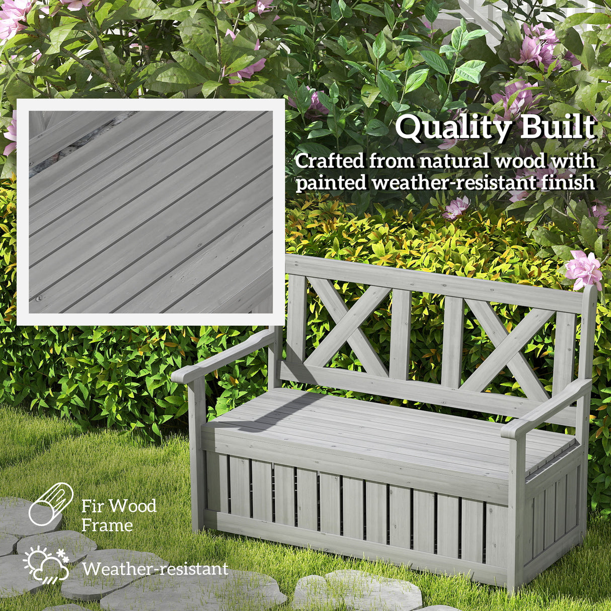 Fir Wood 2 Seater Garden Storage Bench for Patio - Velmora