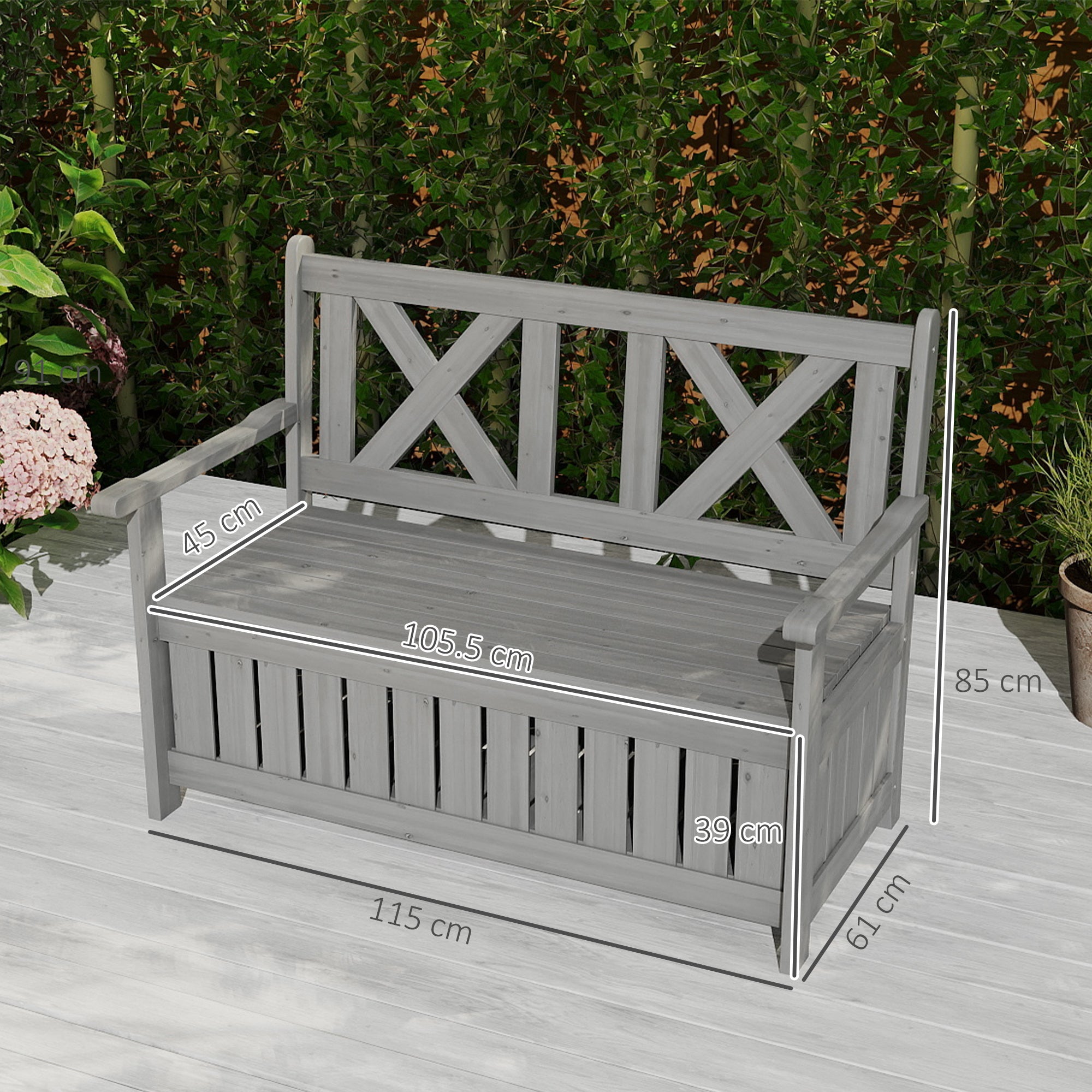 Fir Wood 2 Seater Garden Storage Bench for Patio - Velmora