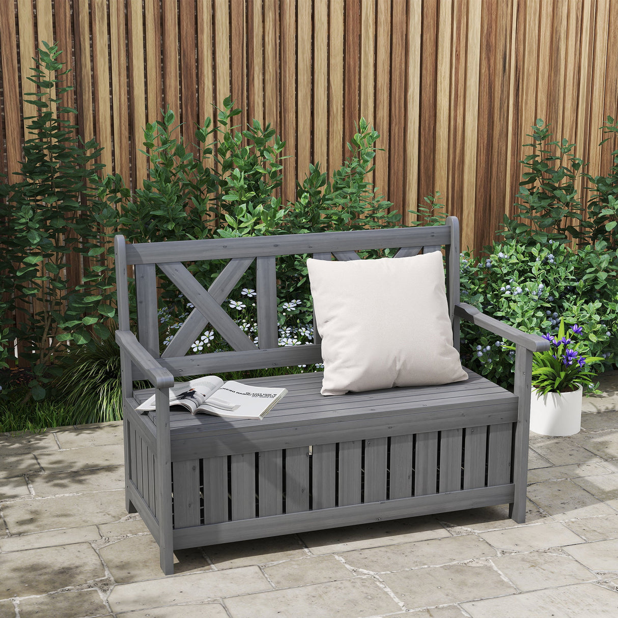 Fir Wood 2 Seater Garden Storage Bench for Patio - Velmora