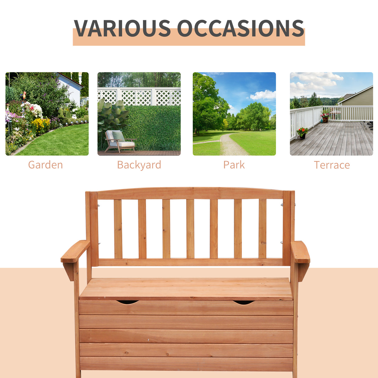 Fir Wood 2 Seater Garden Storage Bench - Velmora