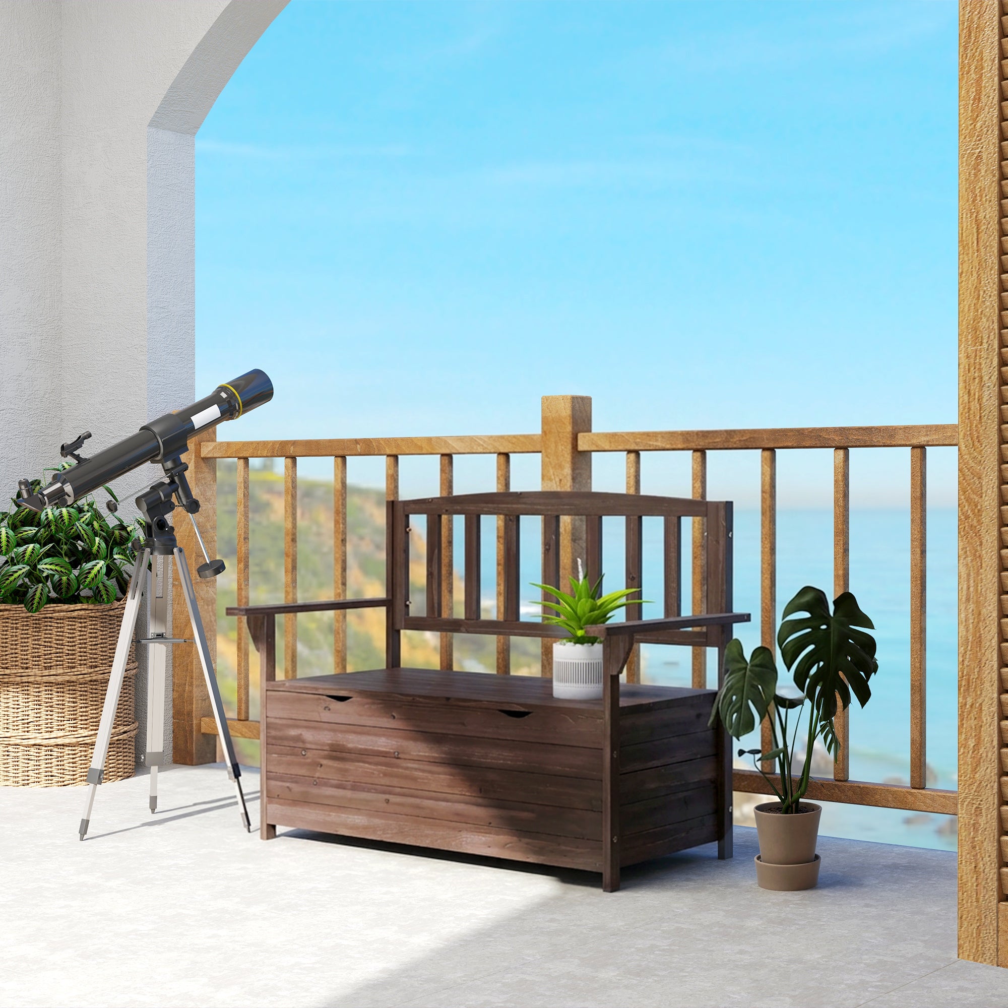 Fir Wood 2 Seater Garden Storage Bench - Velmora