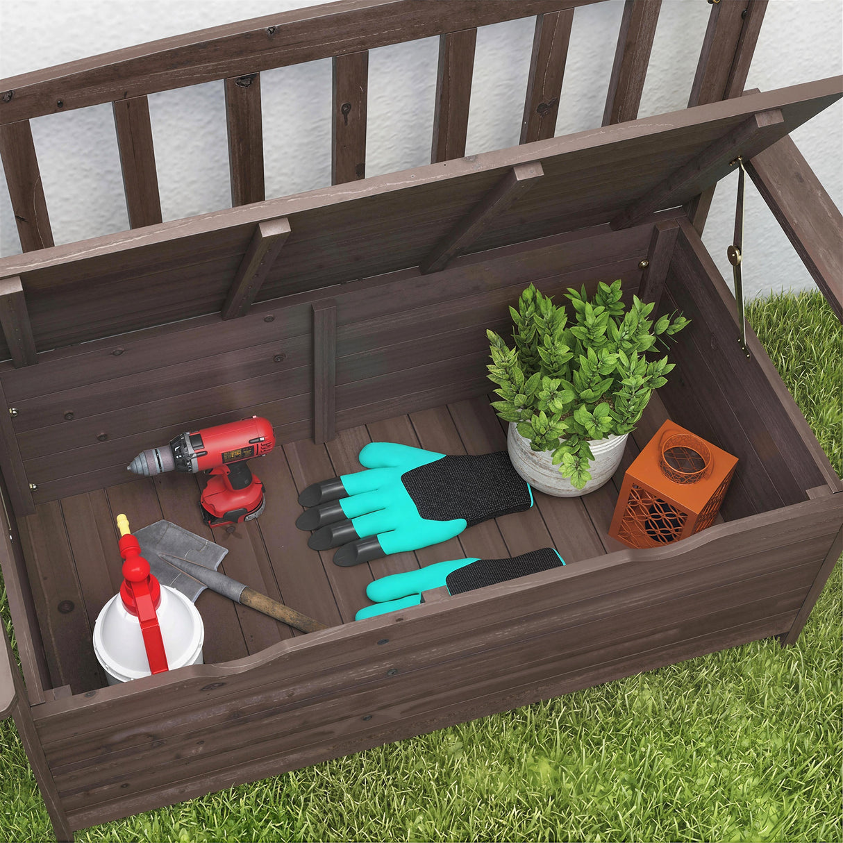 Fir Wood 2 Seater Garden Storage Bench - Velmora