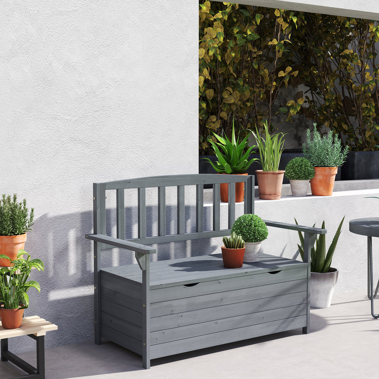 Fir Wood 2 Seater Garden Storage Bench - Velmora