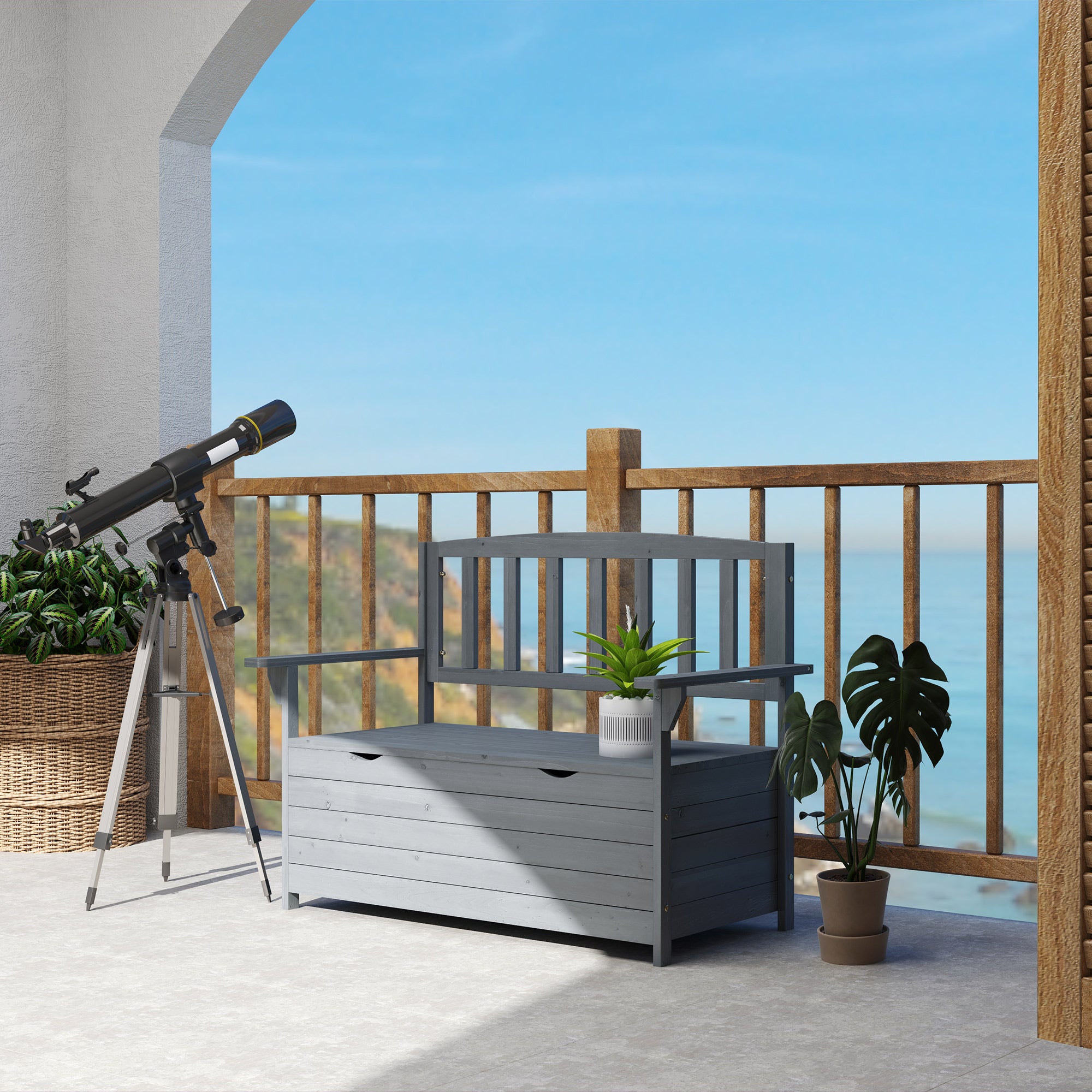 Fir Wood 2 Seater Garden Storage Bench - Velmora