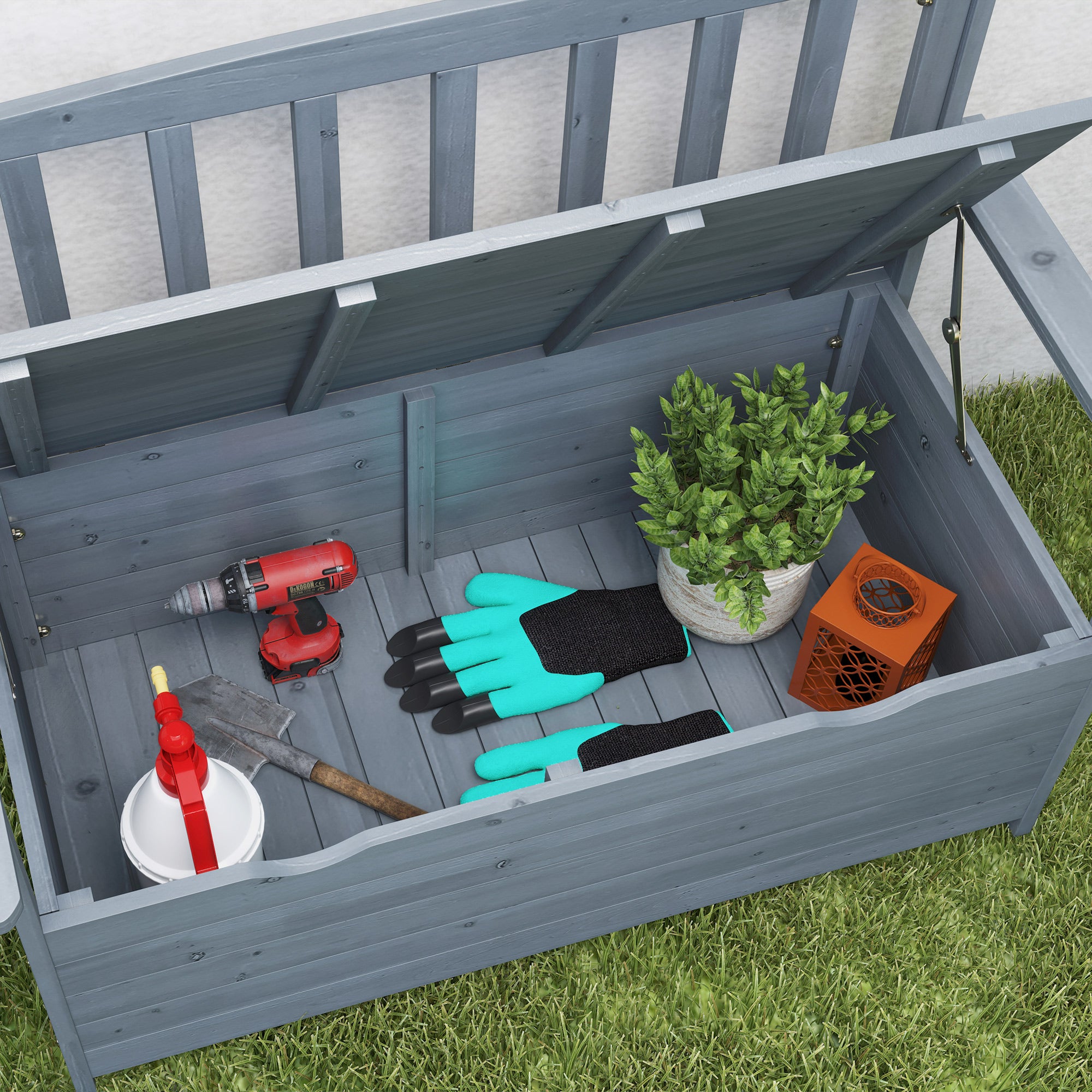 Fir Wood 2 Seater Garden Storage Bench - Velmora