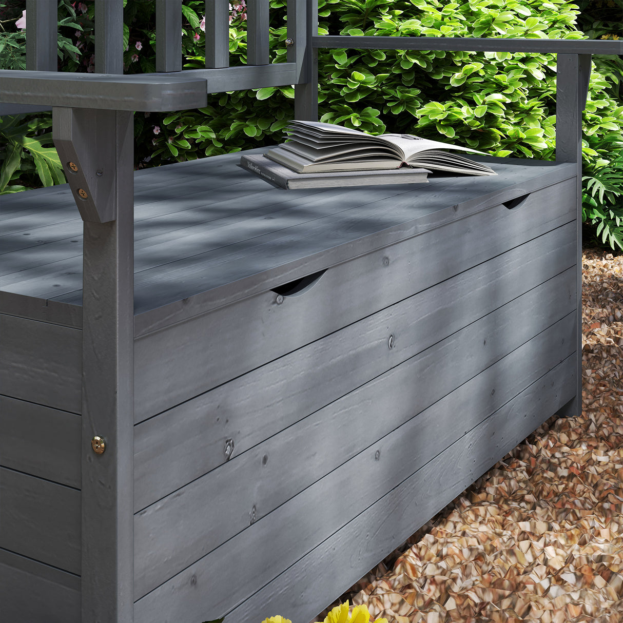 Fir Wood 2 Seater Garden Storage Bench - Velmora