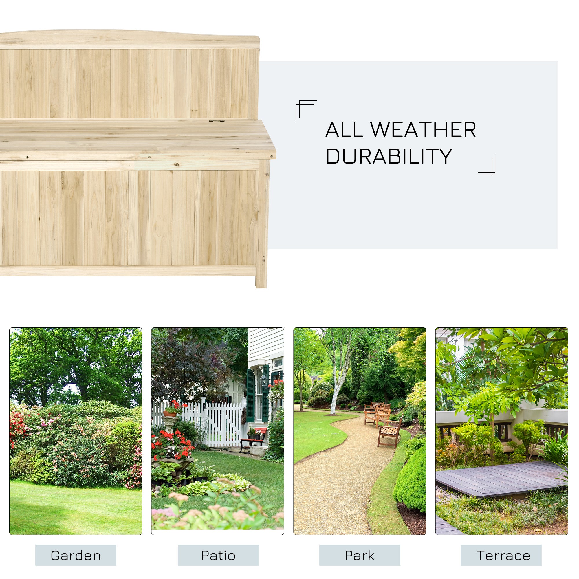 Fir Wood 2 Seater Outdoor Garden Storage Bench - Velmora