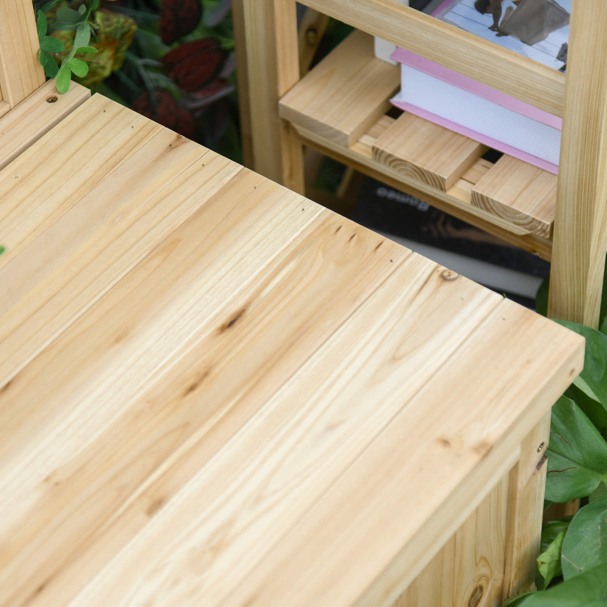 Fir Wood 2 Seater Outdoor Garden Storage Bench - Velmora
