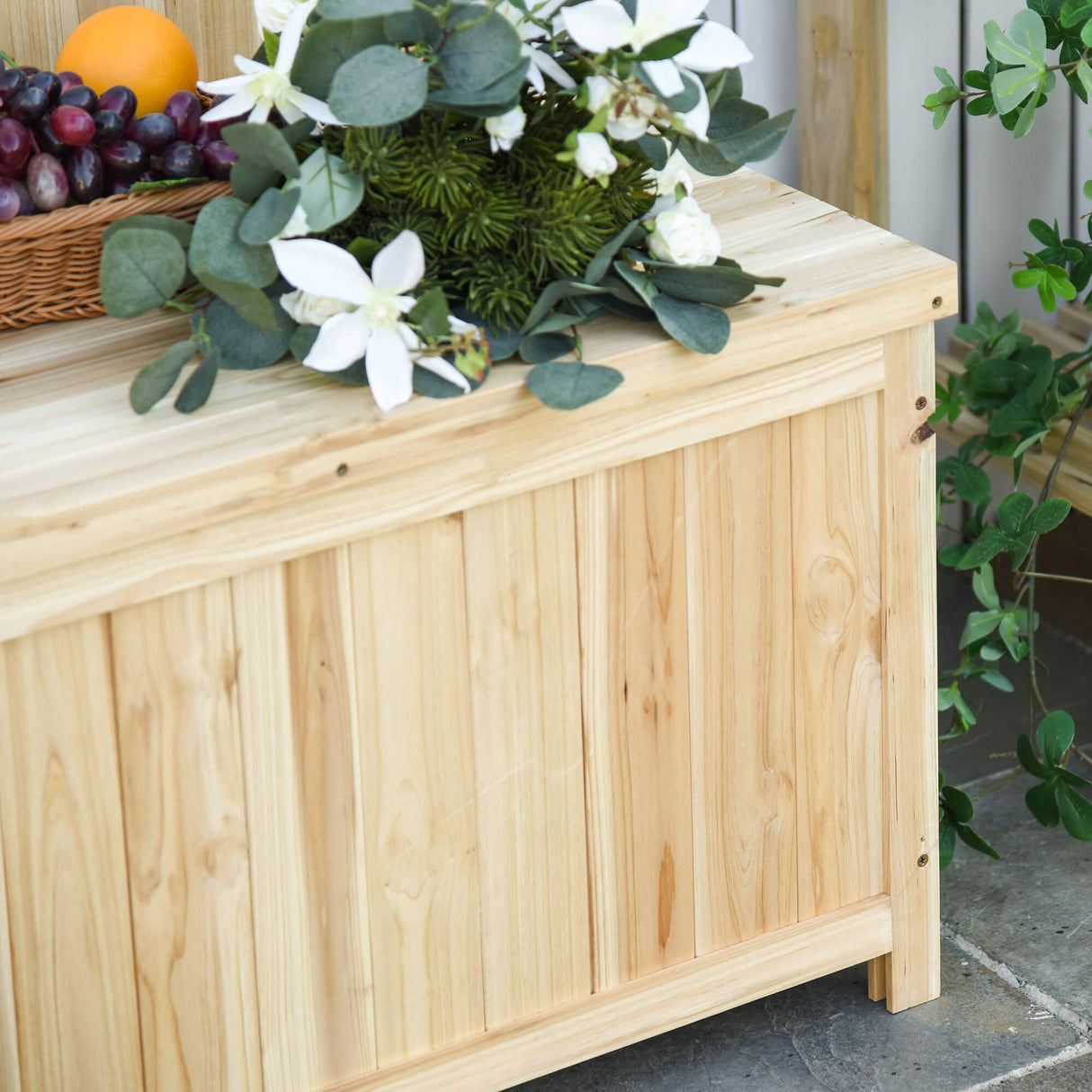 Fir Wood 2 Seater Outdoor Garden Storage Bench - Velmora