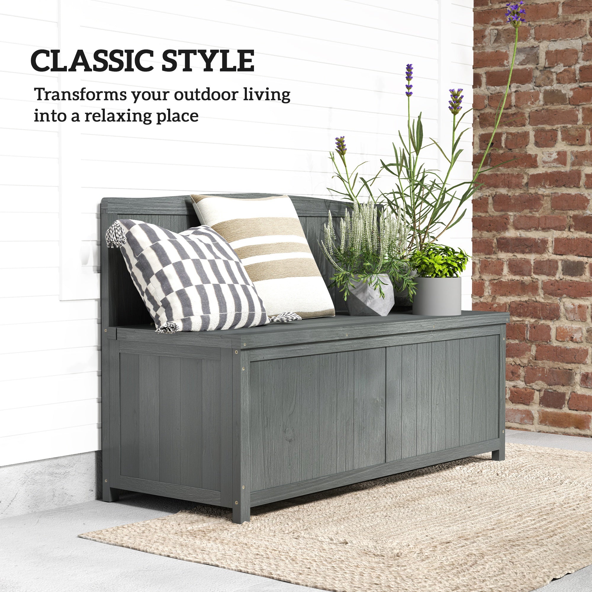 Fir Wood 2 Seater Outdoor Garden Storage Bench - Velmora