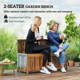 Fir Wood 2 Seater Outdoor Garden Storage Bench - Velmora