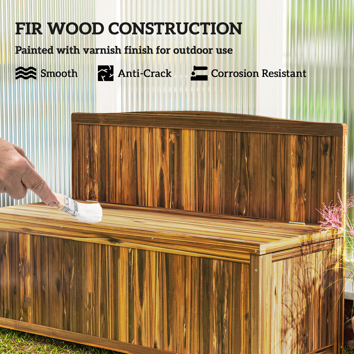 Fir Wood 2 Seater Outdoor Garden Storage Bench - Velmora