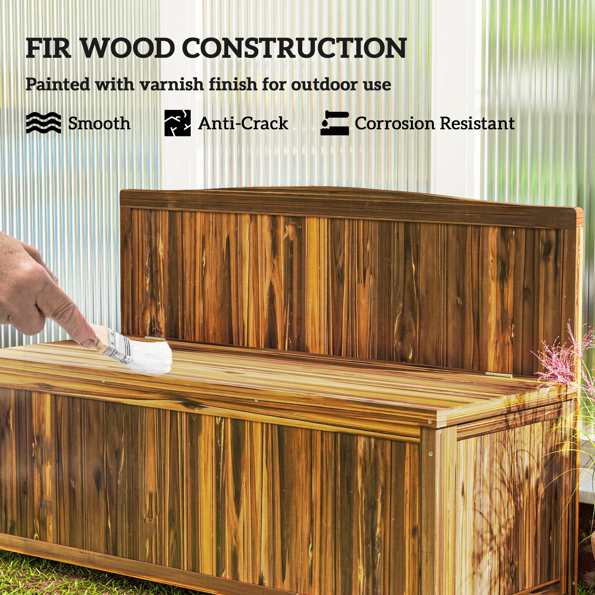 Fir Wood 2 Seater Outdoor Garden Storage Bench - Velmora