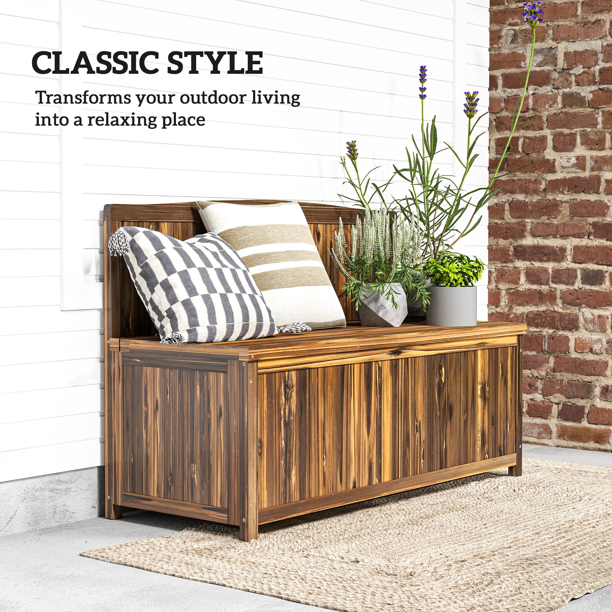 Fir Wood 2 Seater Outdoor Garden Storage Bench - Velmora