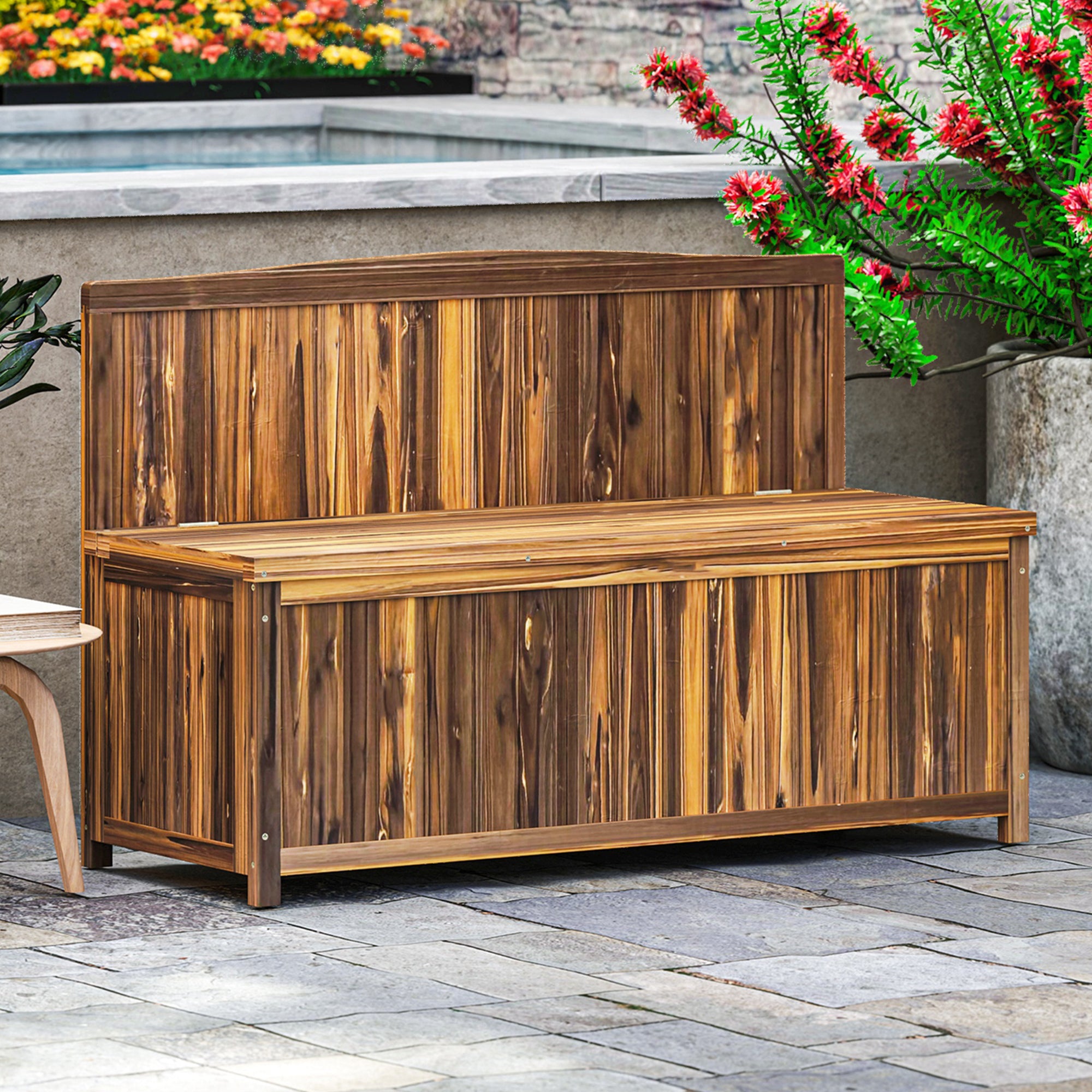 Fir Wood 2 Seater Outdoor Garden Storage Bench - Velmora