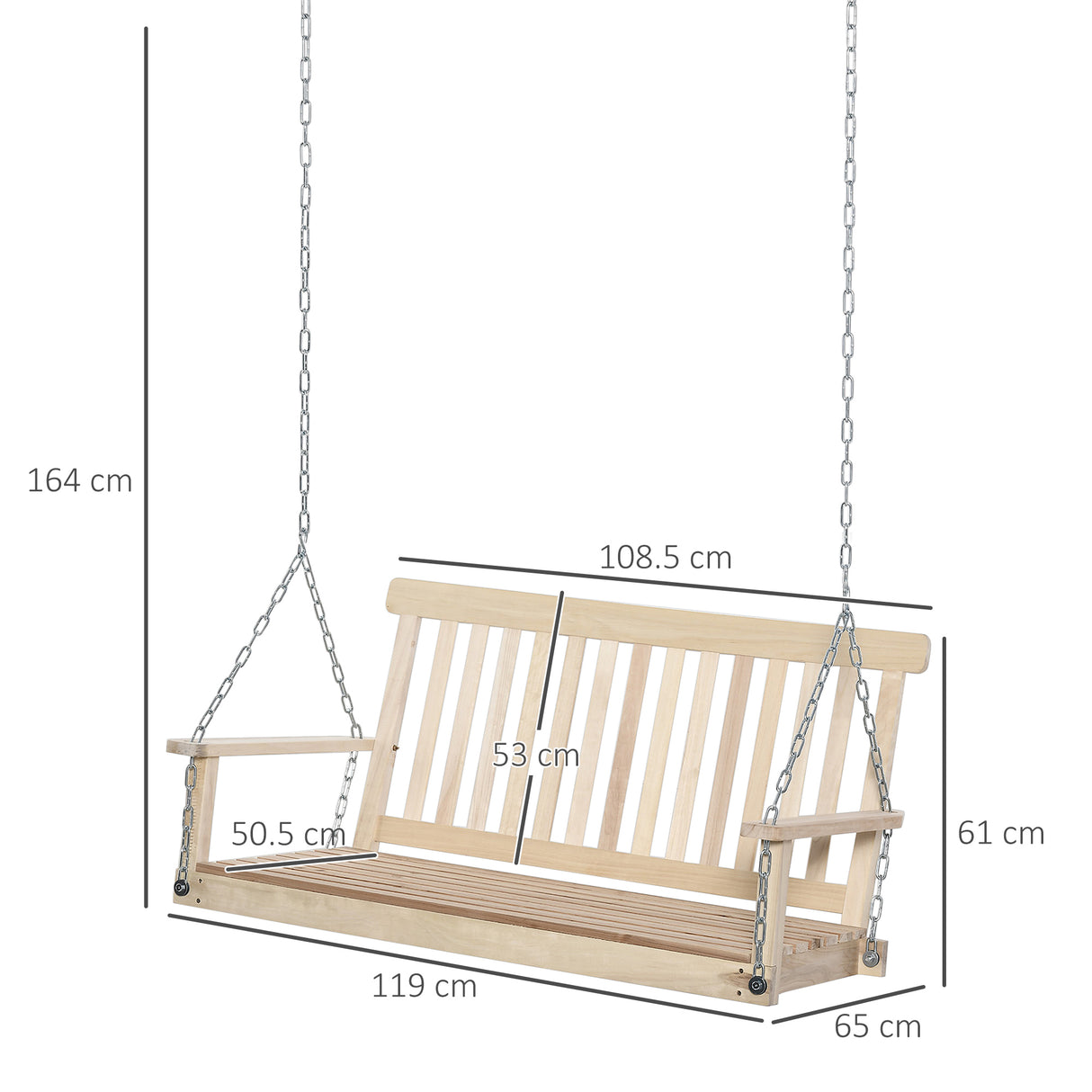 Fir Wood 2 Seater Garden Swing Chair Bench - Velmora
