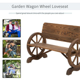 Fir Wood 2 Seater Outdoor Garden Wagon Wheel Bench - Velmora