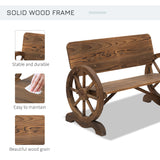 Fir Wood 2 Seater Outdoor Garden Wagon Wheel Bench - Velmora