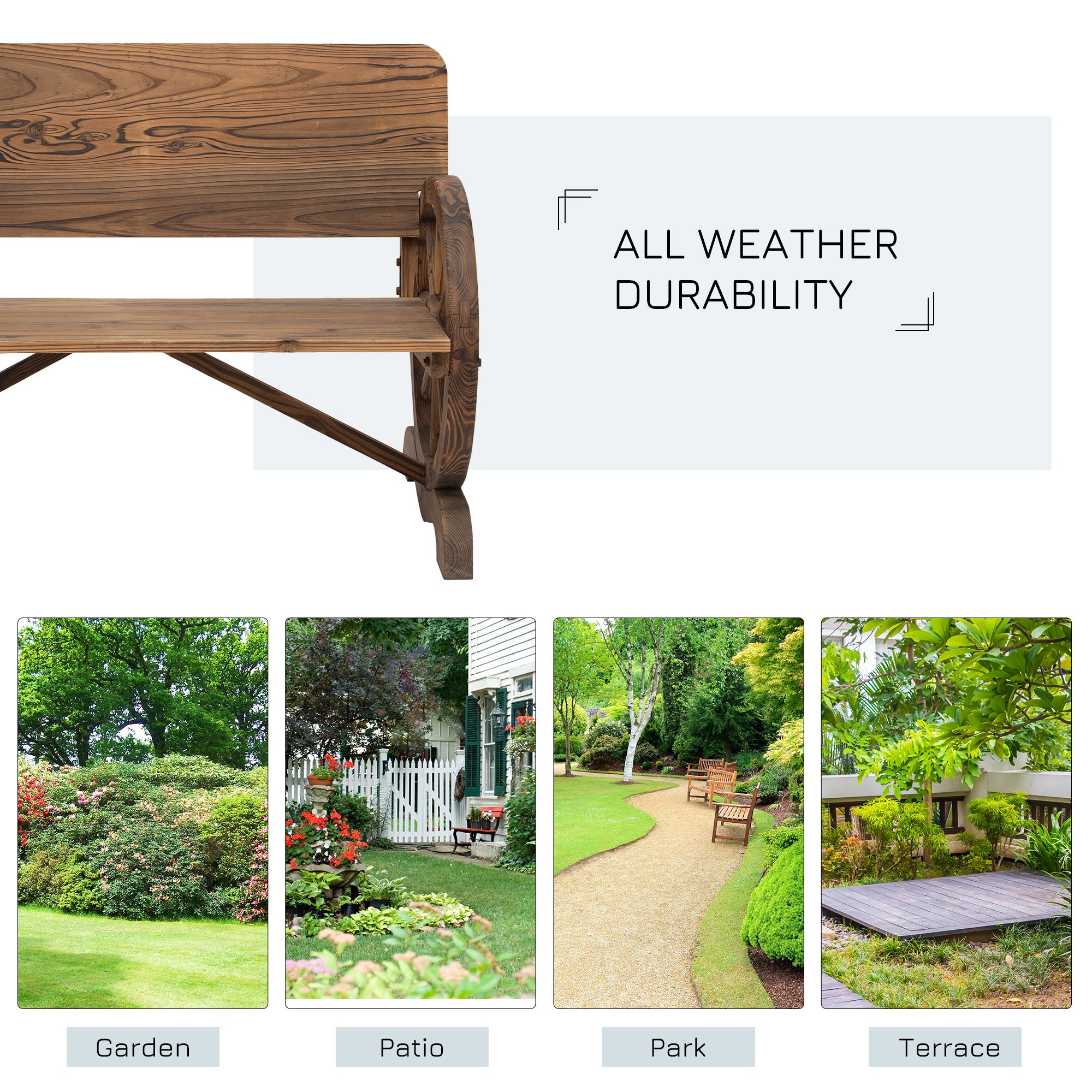 Fir Wood 2 Seater Outdoor Garden Wagon Wheel Bench - Velmora