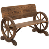 Fir Wood 2 Seater Outdoor Garden Wagon Wheel Bench - Velmora